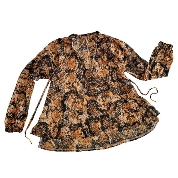 Free People Out For The Night Top Snake Combo Blouse Size S - Picture 8 of 16